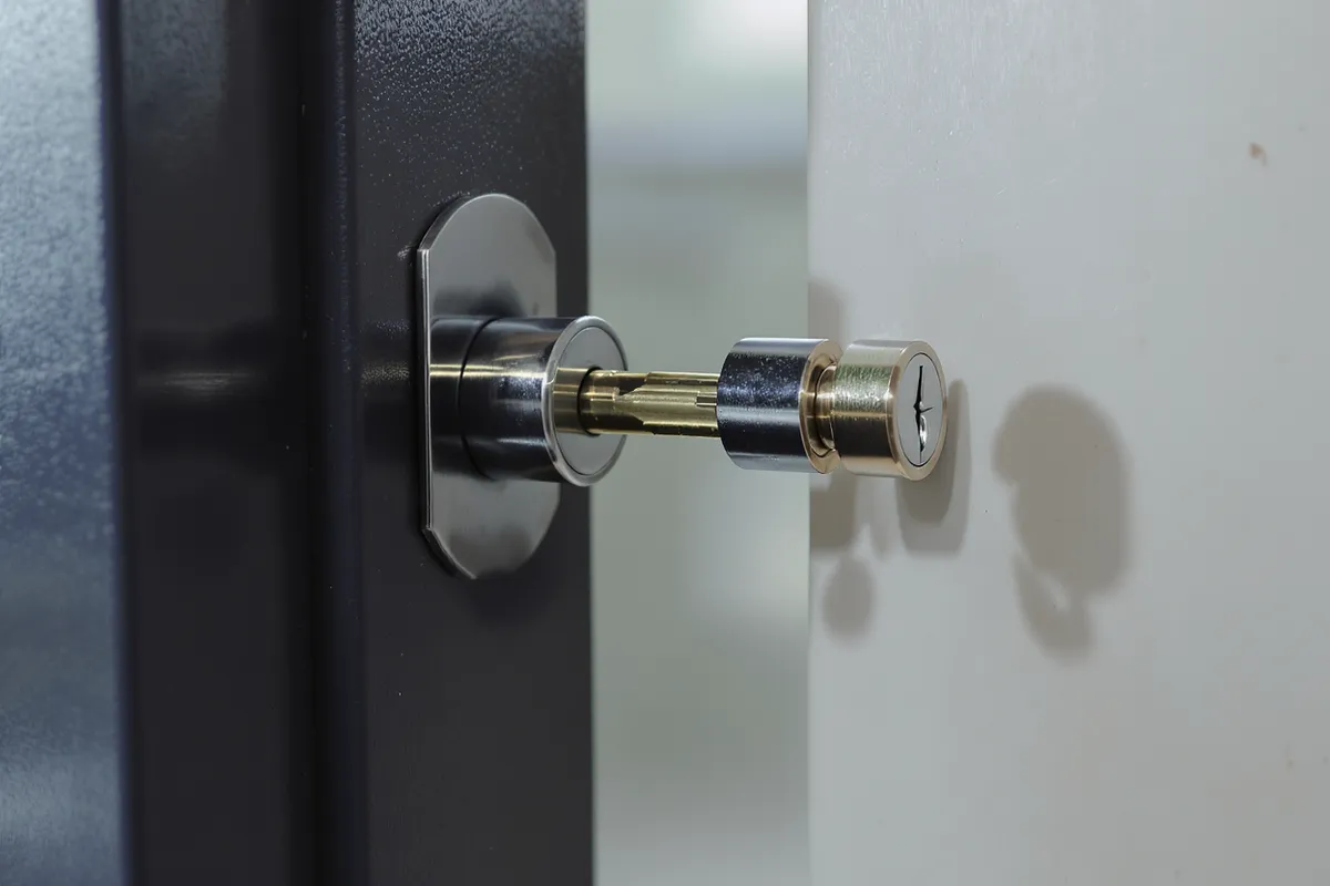 Låssmed byter cylinder i ytterdörr – ny säkerhetscylinder