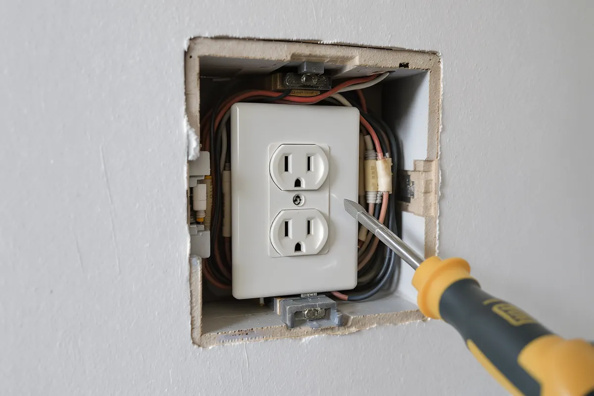 Elektriker installerar nytt eluttag i vägg enligt regler